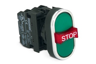 B Serisi Plastik 1NO+1NC+1NO Üçlü 1 Çıkık Stop Yeşil-Yeşil 22 mm Buton